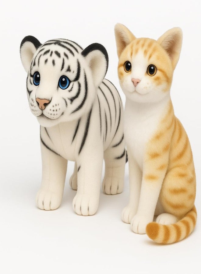 DTR Creation Combo Pack ? 25cm White Tiger & 30cm Orange Cat Plush Toys | 2 Soft Stuffed Animals for Kids | Cute Jungle & Pet Plushies for Boys & Girls (Pack of 2) - Image 2